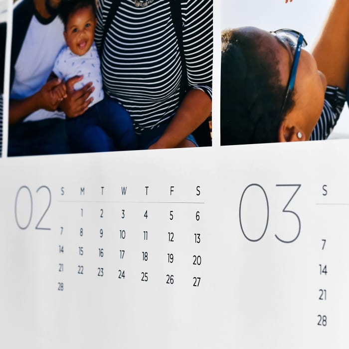 A close up of the month of February on an custom photo Calendar poster.