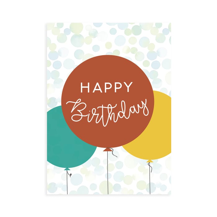 Happy Birthday Gift Card Design, three balloons on a polka dot background.